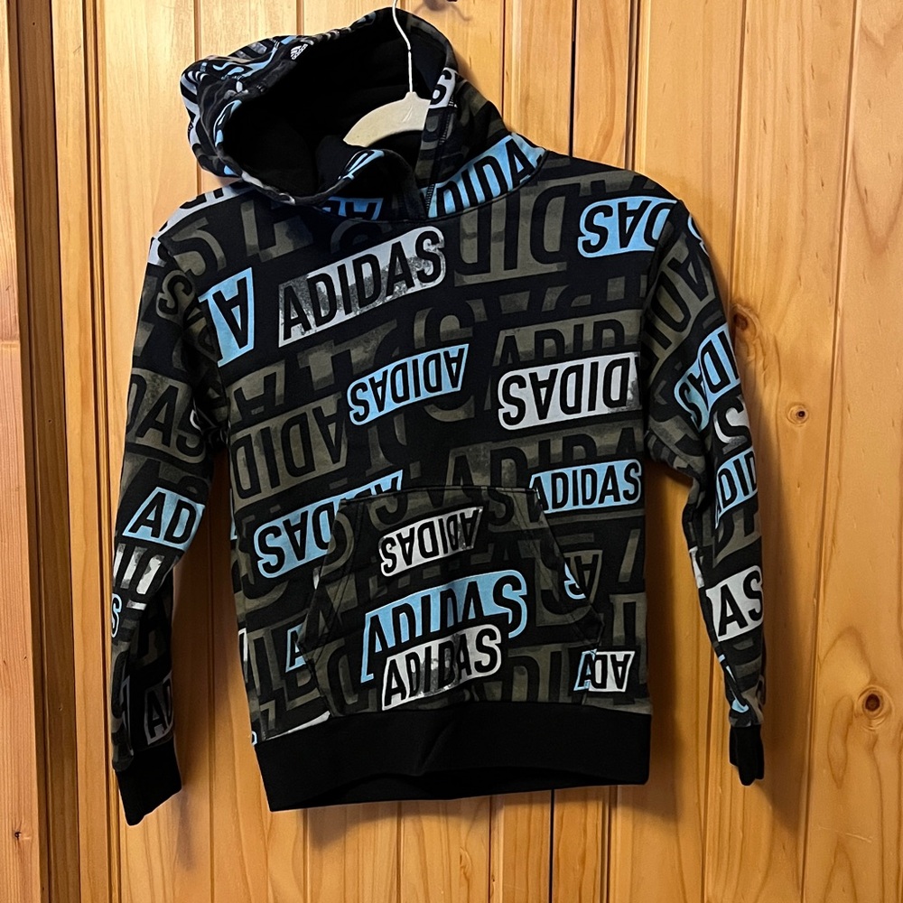 Adidas Black and Blue Graphic Hoodie